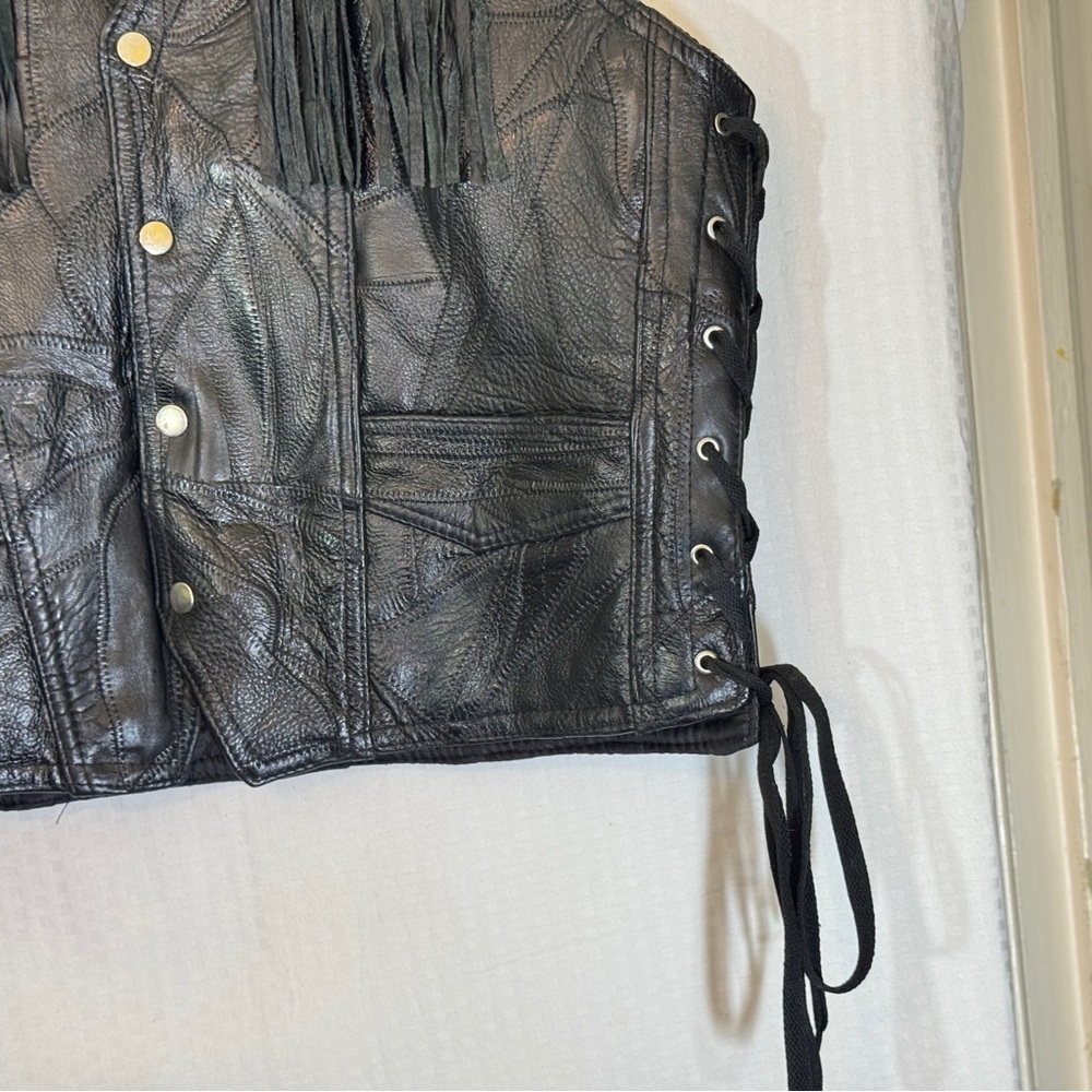 Vintage Navarre Genuine Buffalo Leather Fringe Vest XL – Italian Stone - Picture 12 of 17